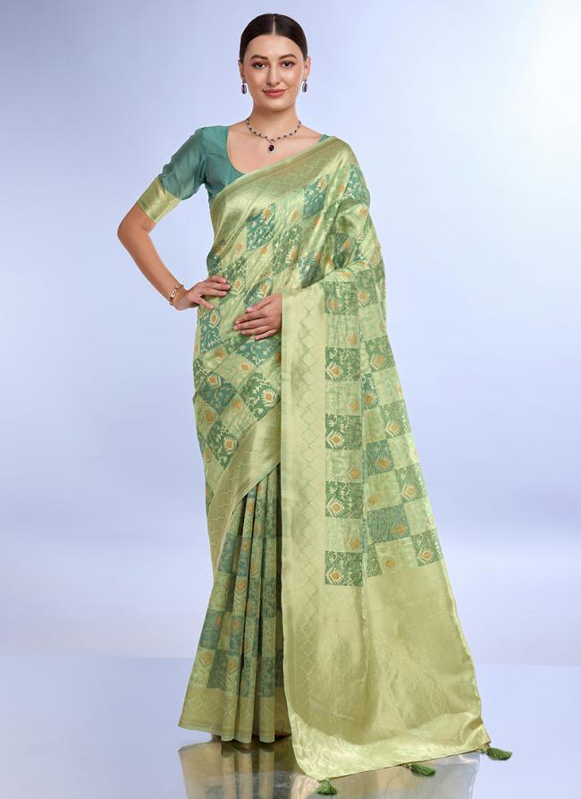 Cotton Green Parrot Green Daily Wear Weaving Saree